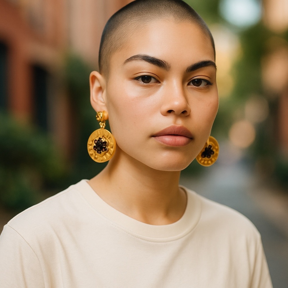 Elegant Unique Gold Greek Key Earrings with Black Onyx Accents